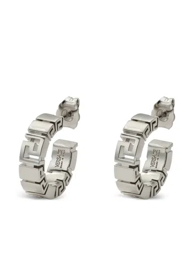 Versace Greek Brass Earrings In Silver