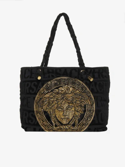 Versace Home Barocco Terry Beach Bag In Brown