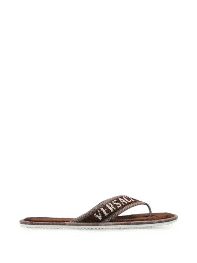 Versace Home Logo-embroidered Terry Flip Flops In Multi
