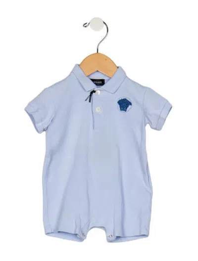 Pre-owned Versace Babies' Infant Boys Branded Embroidered Onesie In Blue
