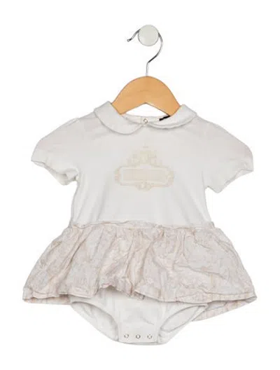 Pre-owned Versace Babies' Infant Girls' Ruffle Pattern Printed Onesie In Neutrals/white