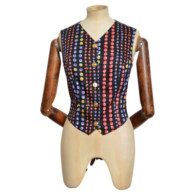 Pre-owned Versace Jeans Couture 1990�s Gianni Versace Tutti Fruity Berry Print Fitted Waistcoat Croptop - Blouse In Brown