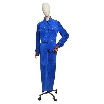 Pre-owned Versace Jeans Couture 1990�s Versace Cerulean Blue Suede Jacket & Matching High Waist Pants