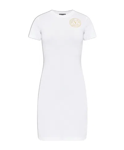 Versace Jeans Couture Logo Printed Crewneck Dress In White