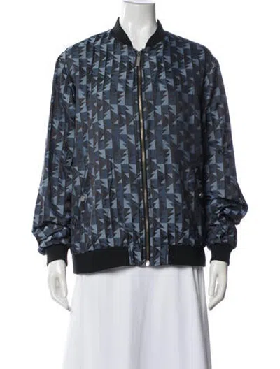 Pre-owned Versace Jeans Graphic Print Bomber Jacket In Blue