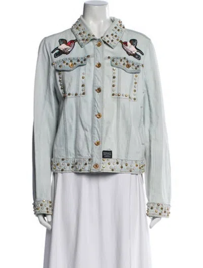 Pre-owned Versace Jeans Graphic Print Denim Jacket In Blue