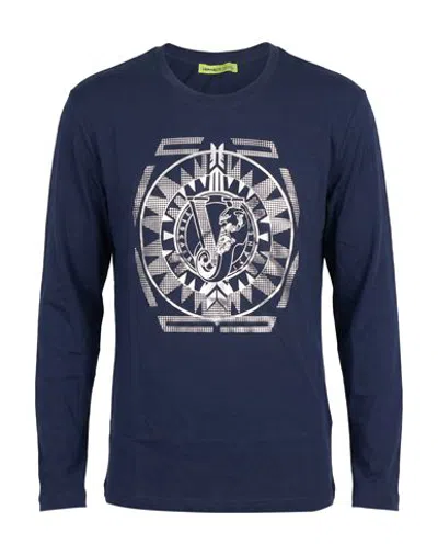 Versace Jeans Man T-shirt Navy Size M Cotton In Blue