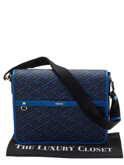 Pre-owned Versace La Greca Messenger Bag In Black