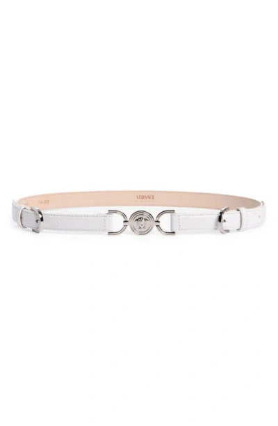 Versace La Medusa Leather Belt In 1w00p-optical White-palladium