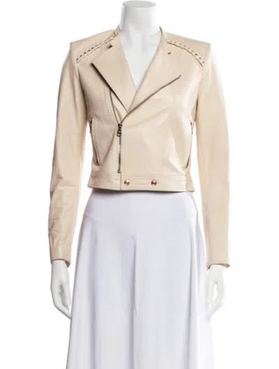 Pre-owned Versace Leather Biker Jacket In Neutrals