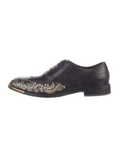 Pre-owned Versace Leather Graphic Print Oxfords In Black