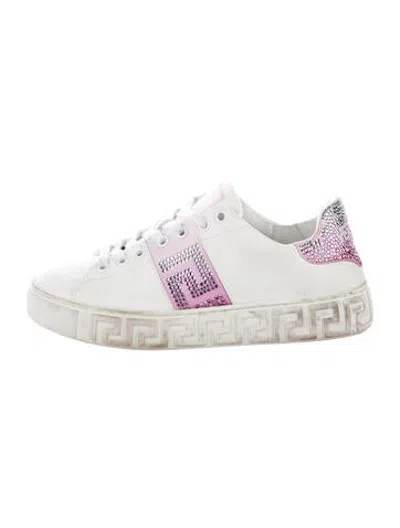 Pre-owned Versace Leather Graphic Print Sneakers In White