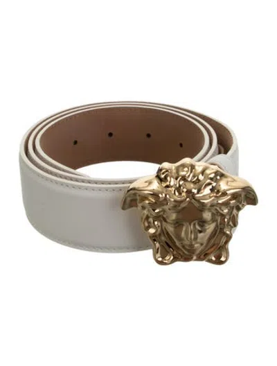 Pre-owned Versace Leather Waist Belt In White