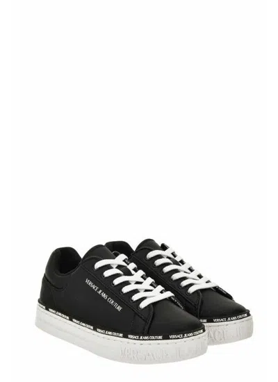 Versace Logo Court Sneakers In Black