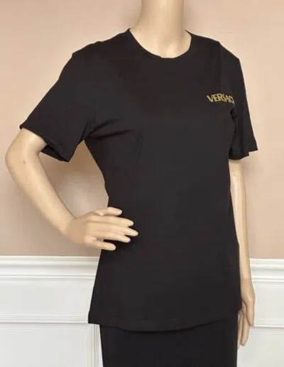 Pre-owned Versace Logo Series Crystal-embellished T-shirt Black 8 Us (42 Eu) 1a00769