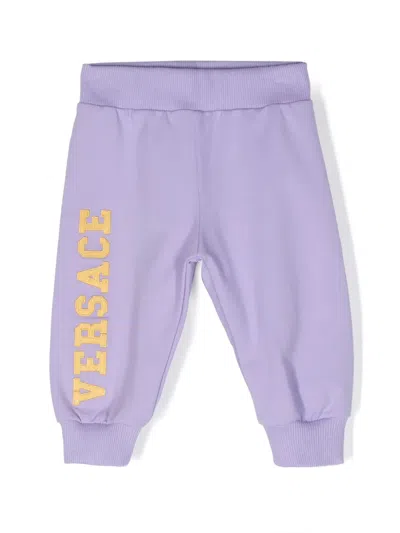Versace Babies' Logo-embroidered Stretch-cotton Track Pants In Purple