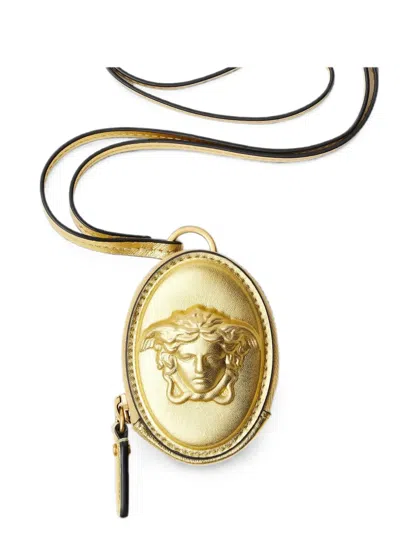 Versace Lou Metallic Nappa Coin Purse In Gold