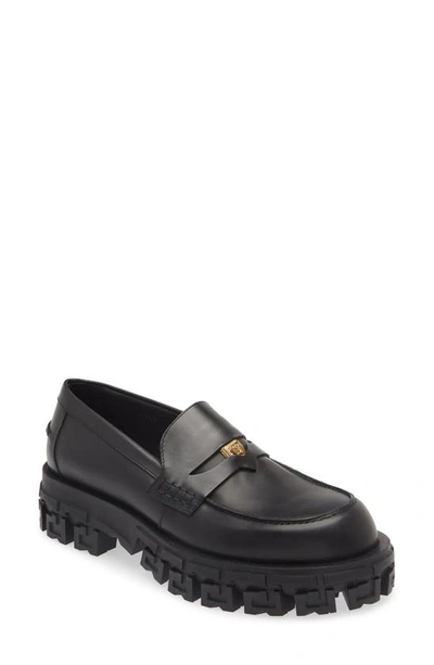 Versace Lug Sole Penny Loafer In Black  Gold