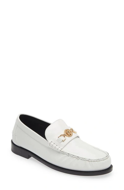 Versace White Medusa '95 Loafers In White- Gold