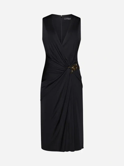 Versace Medusa-buckle Viscose Midi Dress In Black