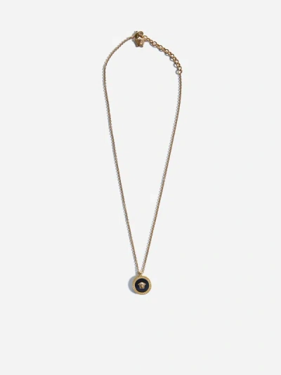 Versace Medusa-charm Necklace In Black,gold