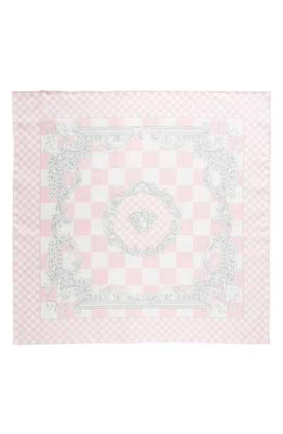 Versace Medusa Check Silk Scarf In 5x490-pastel Pink White Silver
