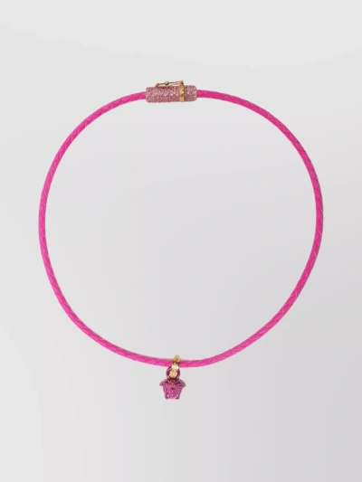 Versace Medusa Crystal Embellished Pendant Necklaces In Pink