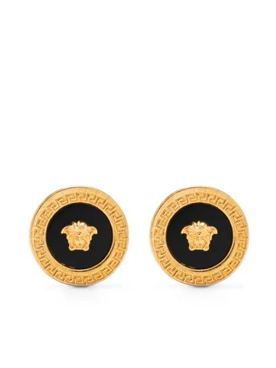 Versace Medusa Head Enamel Stud Earrings In Gold