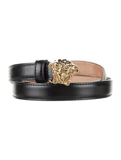 Pre-owned Versace Medusa Insignia Skinny Waist Belt In Black