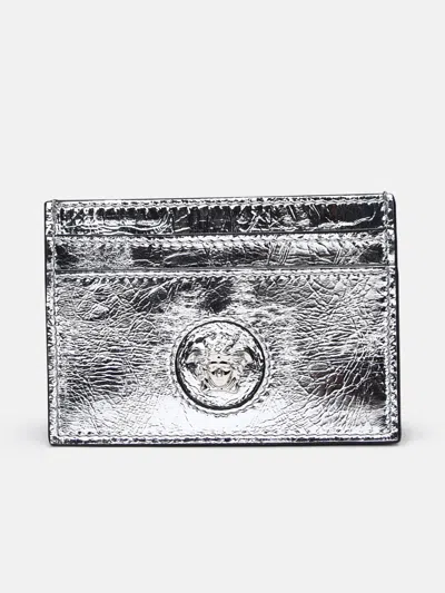 Versace Kids' Medusa Laminated Silver Leather Card Holder