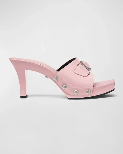 Versace Medusa Leather Mule Sandals In English Rose-pall