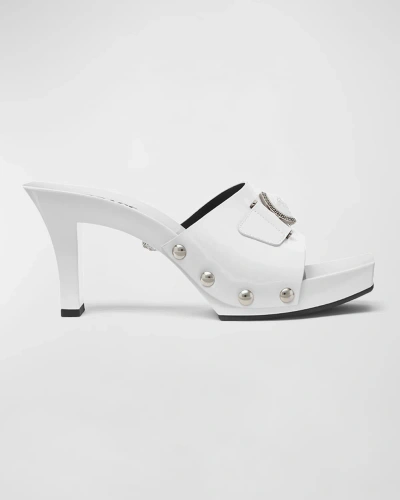 Versace Medusa Leather Mule Sandals In Optical White-pal