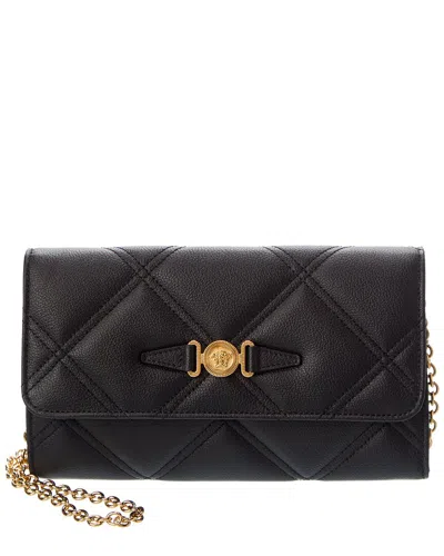 Versace Medusa Leather Wallet On Chain In Black