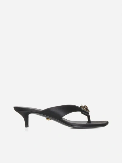 Versace Medusa Satin Toe-post Sandals In Black