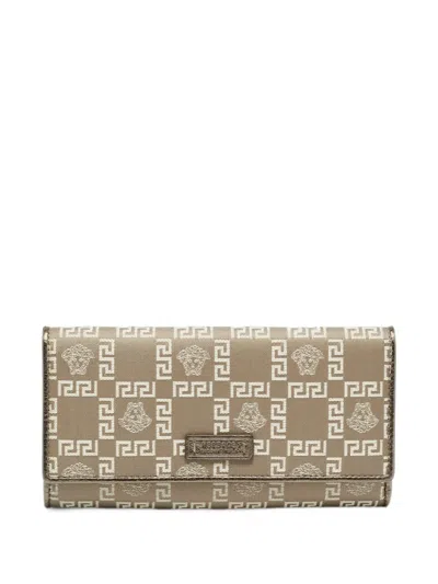 Pre-owned Versace Medusa Trifold Wallet In Neutrals