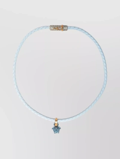 Versace Medusa Woven Choker Necklace Crystal Embellished In Blue