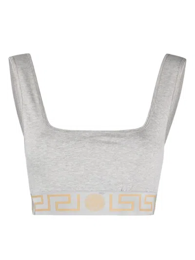 Versace Medusa-jacquard Jersey Bra In Grey