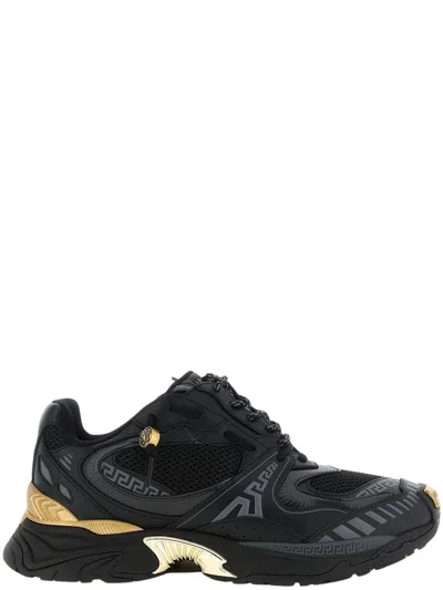 Versace Men's Calf Leather Sneakers In Black