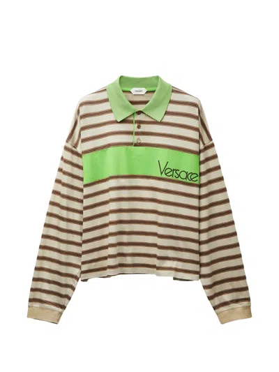 Versace Men's Cotton Polo Shirt In Beige