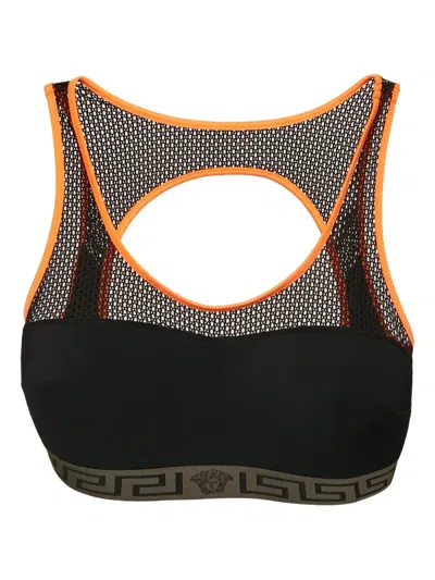 Pre-owned Versace Mesh-insert Cropped Top In Black