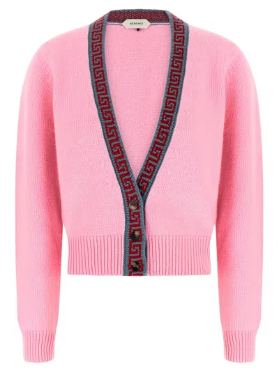 Versace Multicolor Virgin Wool Women's Cardigan In Pink