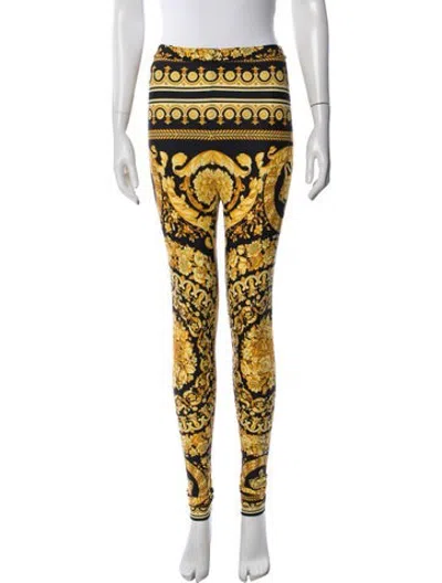 Pre-owned Versace Nylon Floral Print Sweatpants W/ Tags In Black/yellow