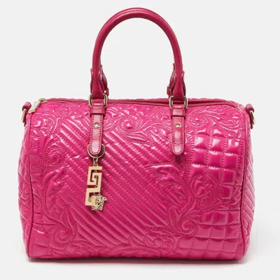 Versace Patent Leather Boston Bag In Pink