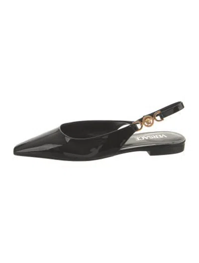 Pre-owned Versace Patent Leather Slingback Flats In Black