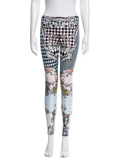 Pre-owned Versace Patterned Skinny Leg Pants In Blue/pink