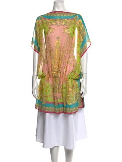 Pre-owned Versace Printed Bateau Neckline Tunic In Green