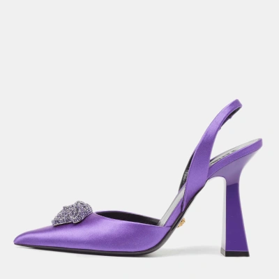 Pre-owned Versace Purple Satin Medusa Slingback Pumps Size 39