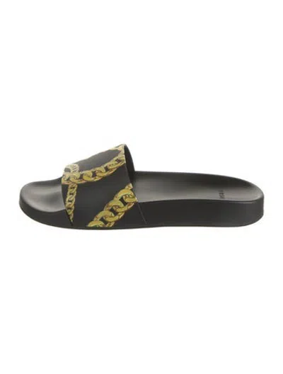 Pre-owned Versace Rubber Graphic Print Slides In Black