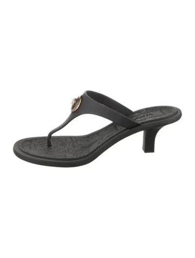 Pre-owned Versace Rubber Patterned Flip Flops In Black