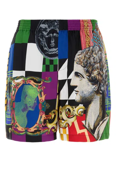 Versace Shorts Silk Twill Print Medusa Collage In Multi
